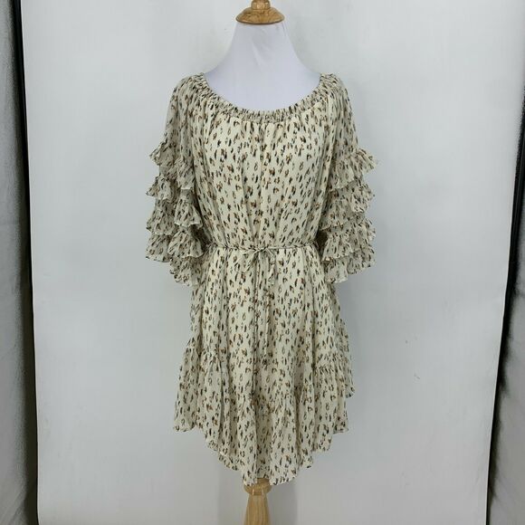 Fate Dress Womens S Small Off Shoulder Ruffle Tiered Mid Sleeves Waist Tie Boho - Picture 2 of 11